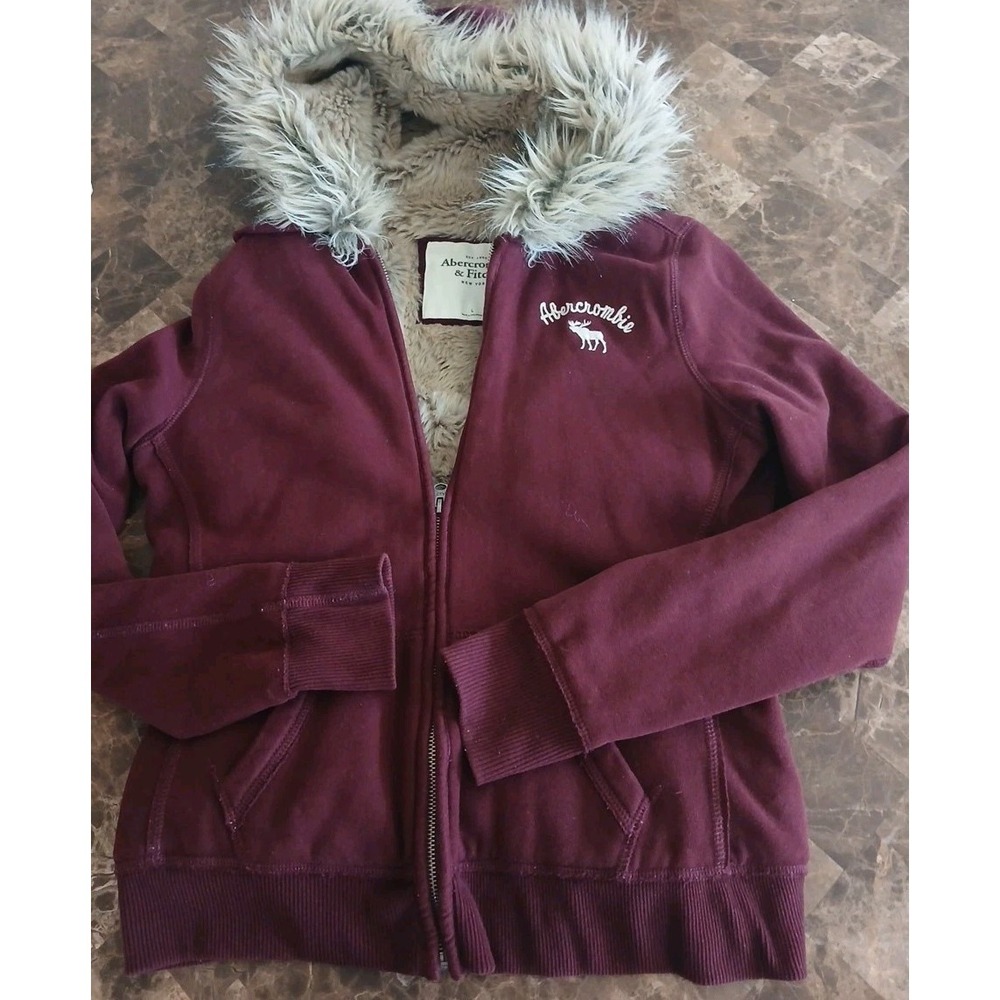 Vintage Abercrombie Fitch Womens Y2K Fur TrimLined Full Zip Hoodie Large Preppy